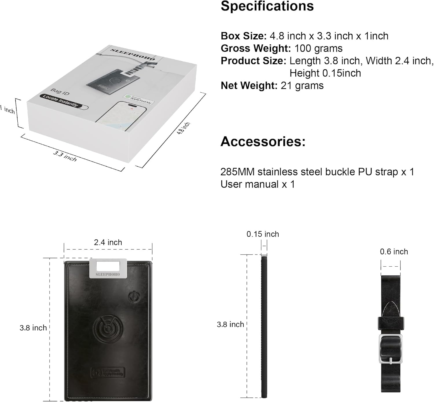 Luggage Tracker Card, Works with Apple Find My (iOS Only), Rechargeable Waterproof GPS Item Finder