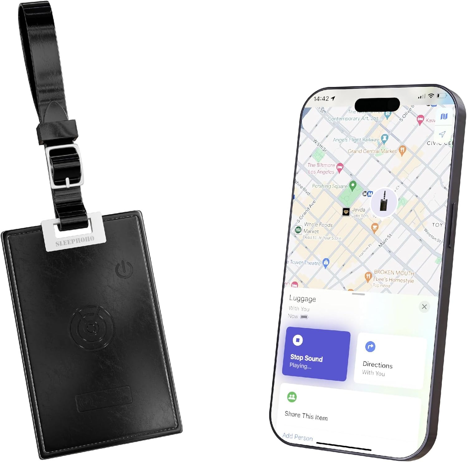 Luggage Tracker Card, Works with Apple Find My (iOS Only), Rechargeable Waterproof GPS Item Finder