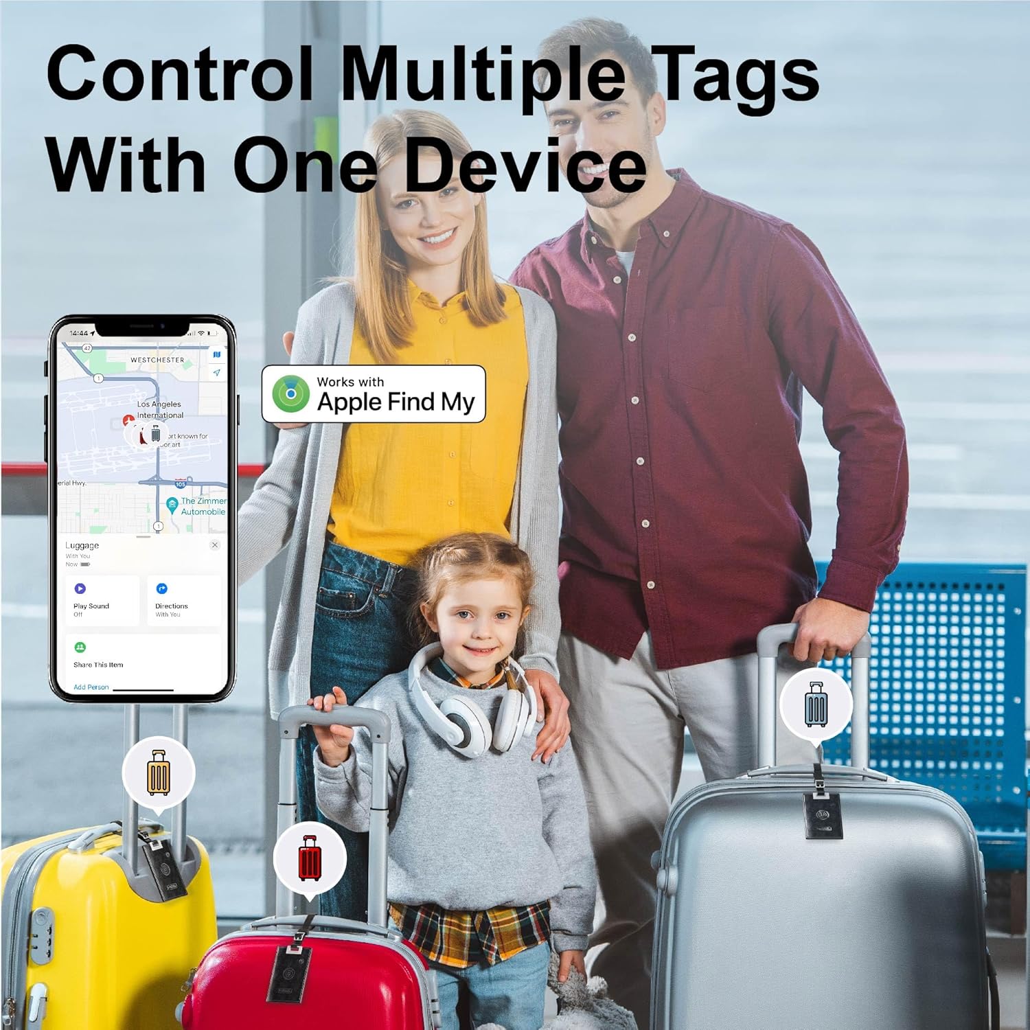 Luggage Tracker Card, Works with Apple Find My (iOS Only), Rechargeable Waterproof GPS Item Finder